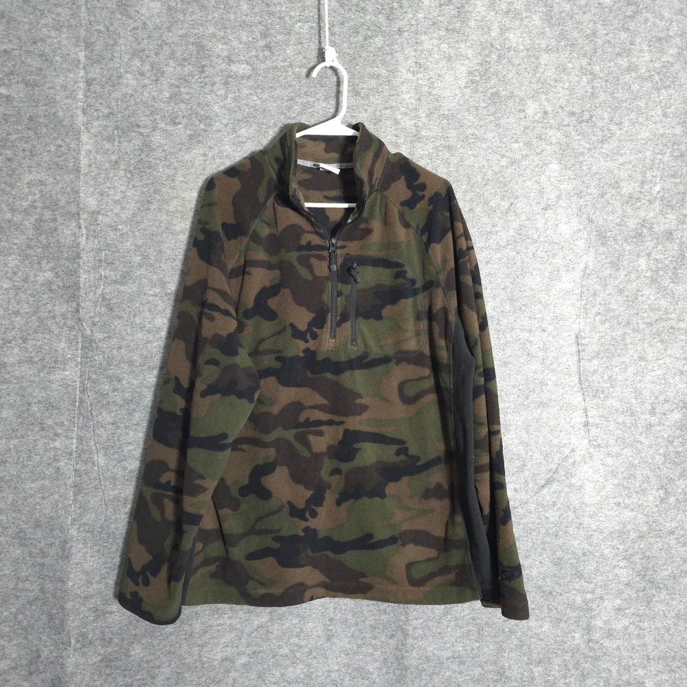 Starter Fleece Pullover Men Large Green Camo Quarter Zip Mock Neck Chest Pocket
